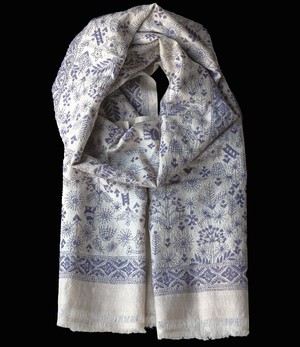 Nakshi Kantha sjaal Grijsblauw Warli from Via India