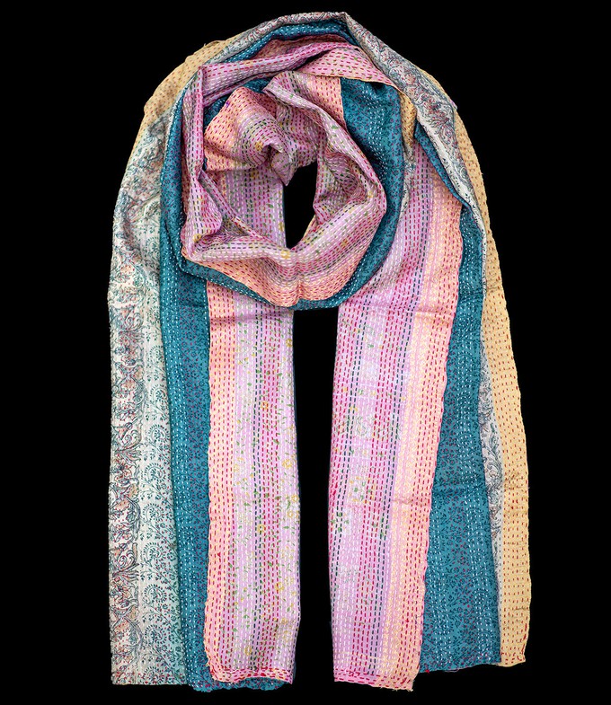 Kantha sjaal hergebruikte zijde Grey-Pink from Via India