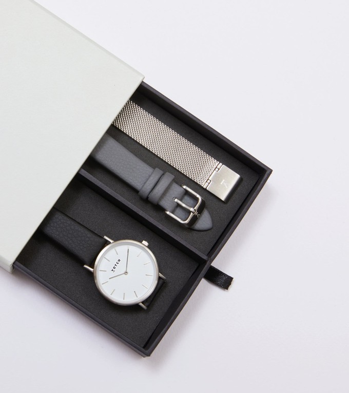 Silver & Black Watch | Classic Petite Gift Set from Votch