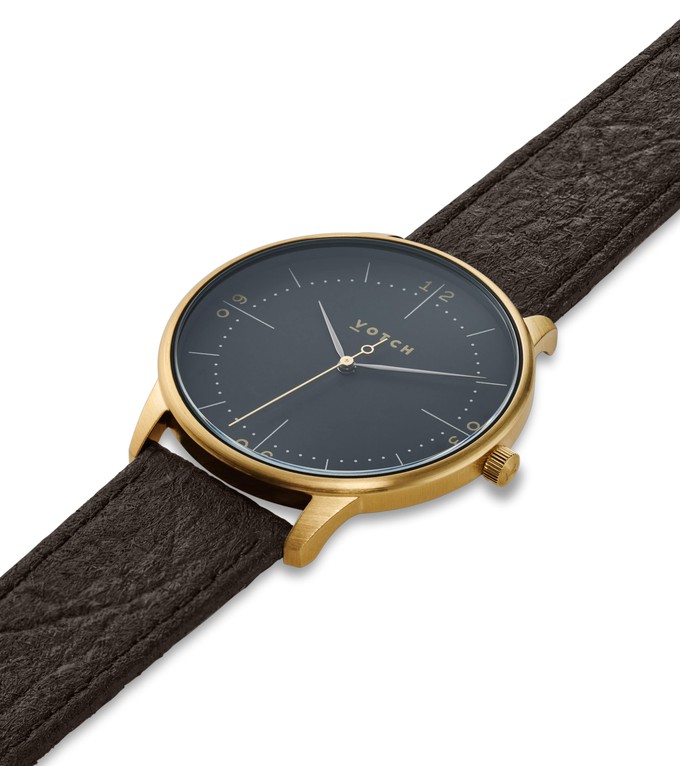 Gold & Dark Brown Piñatex with Black Watch | Aalto from Votch