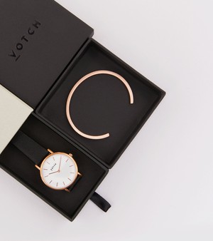 Rose Gold Bangle with Rose Gold & Black Petite Watch from Votch