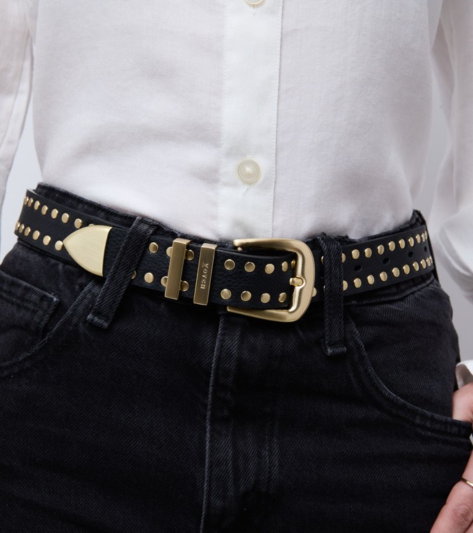 Ayla Vegan Bio-Based Bamboo Western Studded belt in black from Votch