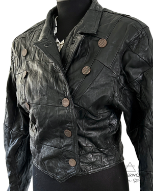 Pre-Loved Leather Patchwork Jacket Black from WANDERWOOD