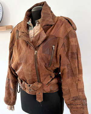 Pre-Loved Leather Jacket Patchwork Brown from WANDERWOOD