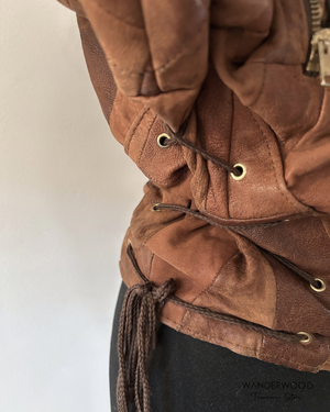 Pre-Loved Leather Jacket Patchwork Brown from WANDERWOOD