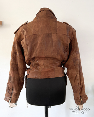 Pre-Loved Leather Jacket Patchwork Brown from WANDERWOOD