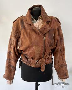 Pre-Loved Leather Jacket Patchwork Brown via WANDERWOOD