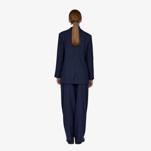 Krijtstreep Bandplooipantalon Marjorie | Basic Apparel | Blauw from WhatTheF