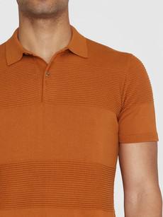Knowledge Cotton Apparel | polo knitted pattern roest oranje via WWen
