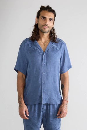 zen indigo Better-Than-Silk Bowling Shirt from Yahmo