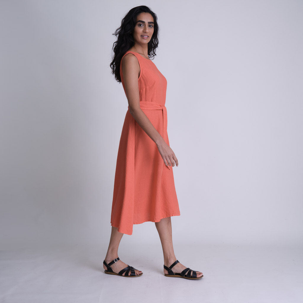 Warehouse midi dress with tie back in outlet coral